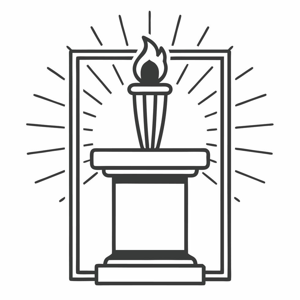 Flat Podium with glowing dove and torch symbolizing peace and freedom for Human Rights Day concept as A podium featuring a glowing dove and torch at the top symbolizing peace and f Squre vector
