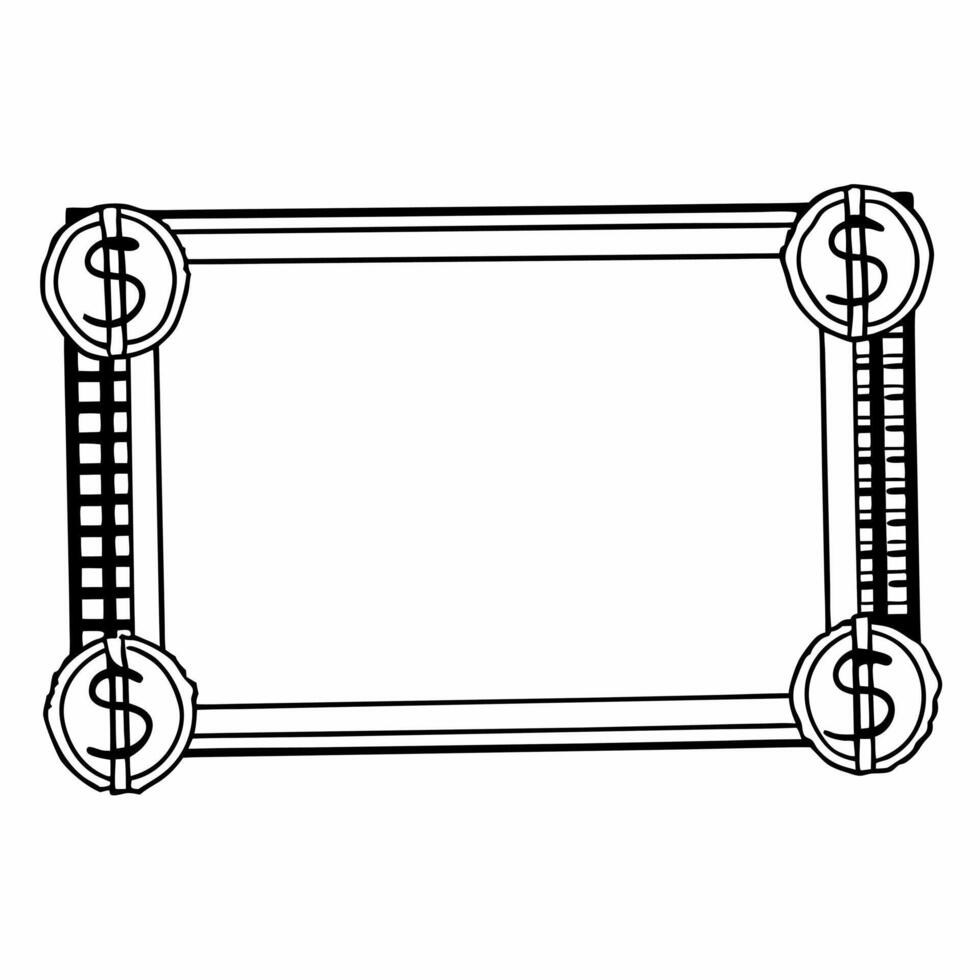 Flat Sleek Border Frame with Shopping Receipt and Dollar Icon concept as A sleek border frame featuring a shopping receipt and a dollar icon in the corners with generous copy space Squre vector