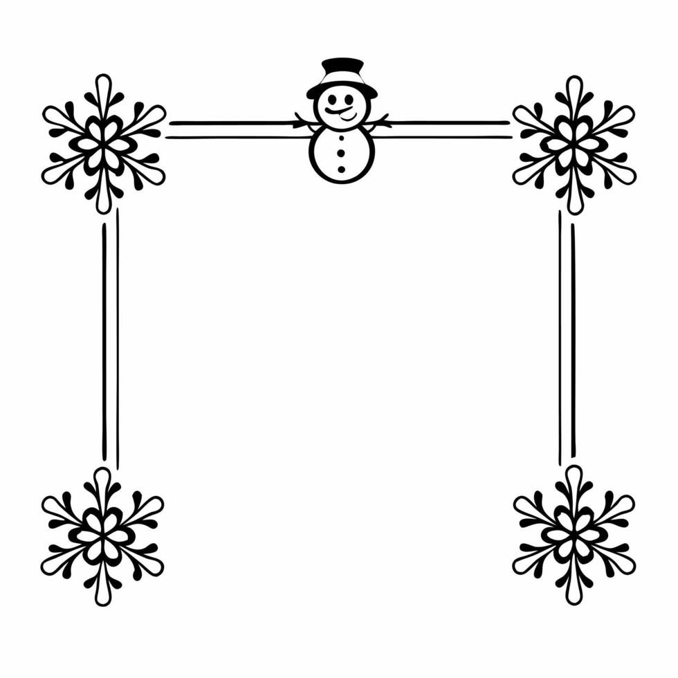 Flat Snowflake and snowman border with copy space for festive text concept as A decorative border with two elements a detailed snowflake on one side and a cheerful snowman on the o Squre vector