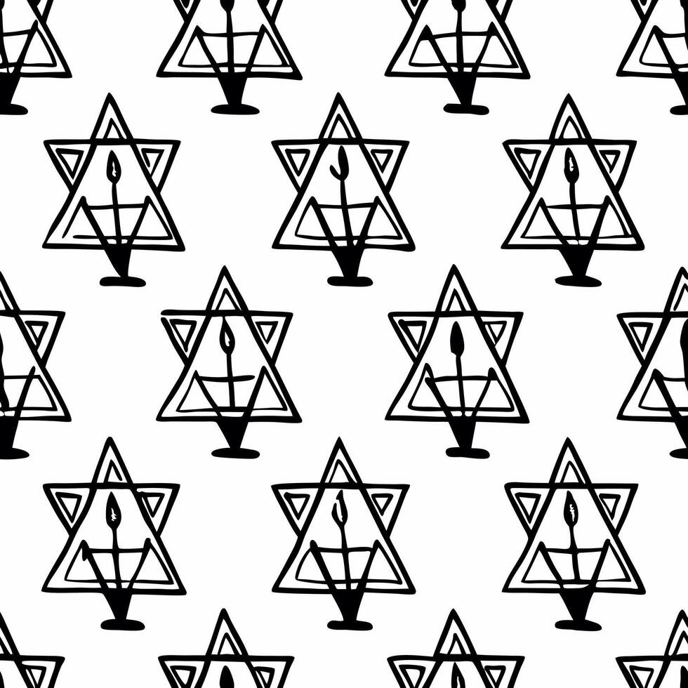 Flat Watercolor Hanukkah menorah tiles with natural fiber accents seamless design concept as A seamless tile pattern featuring watercolor menorahs with natural fiber accents symbol Squre vector