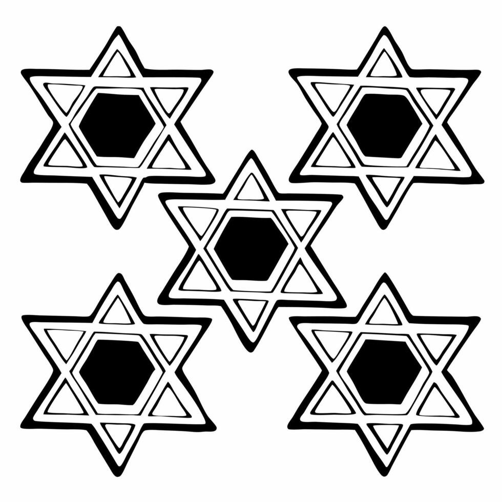 Flat Watercolor tiles showcasing Hanukkah stars with natural ink on recycled paper concept as A seamless watercolor tile background featuring Hanukkah stars drawn with natural ink Squre vector