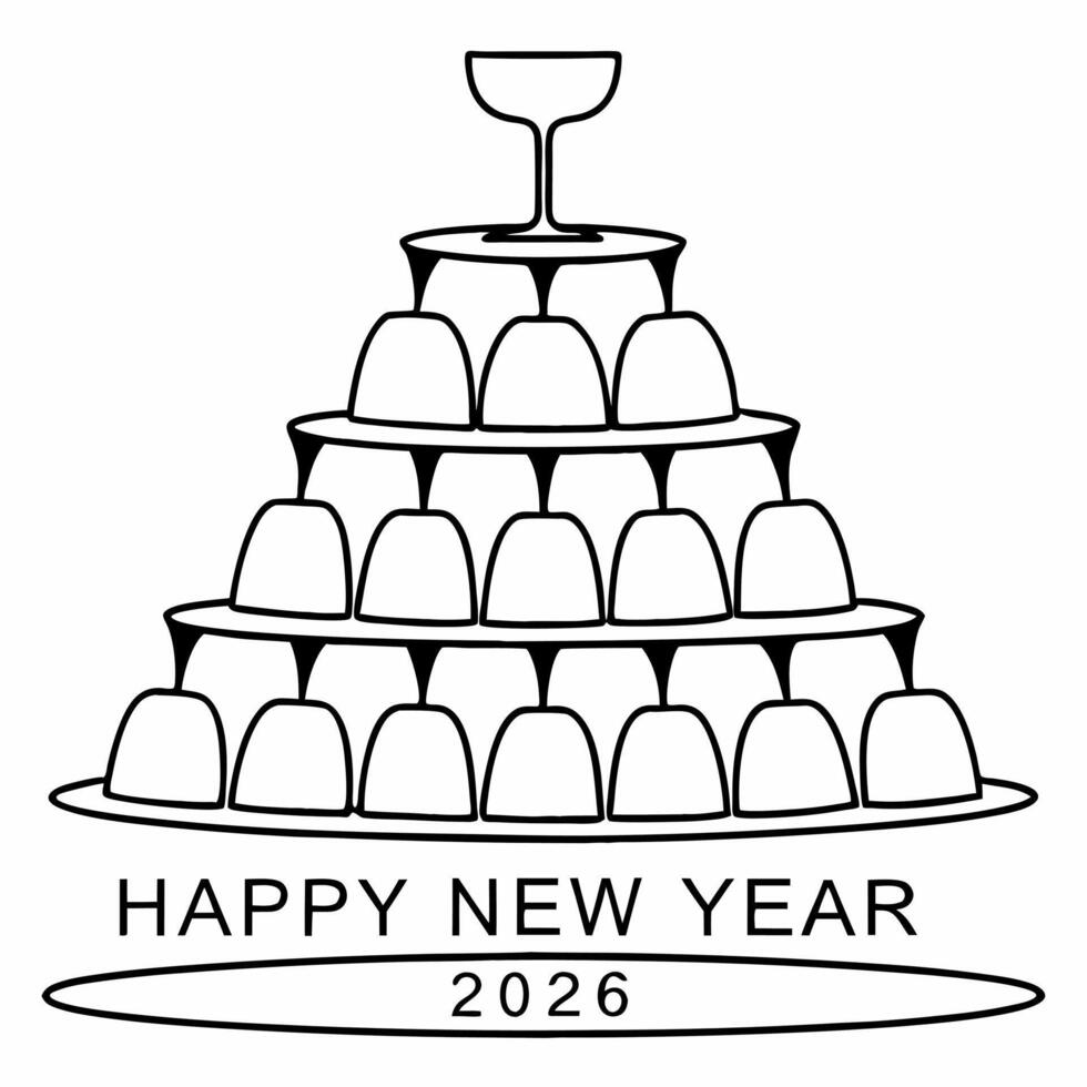 Floating Champagne Flute Tower concept as An isolated champagne flute tower floating against a white background representing the grandeur and celebration of Happy New Year 2026 Th Squre vector