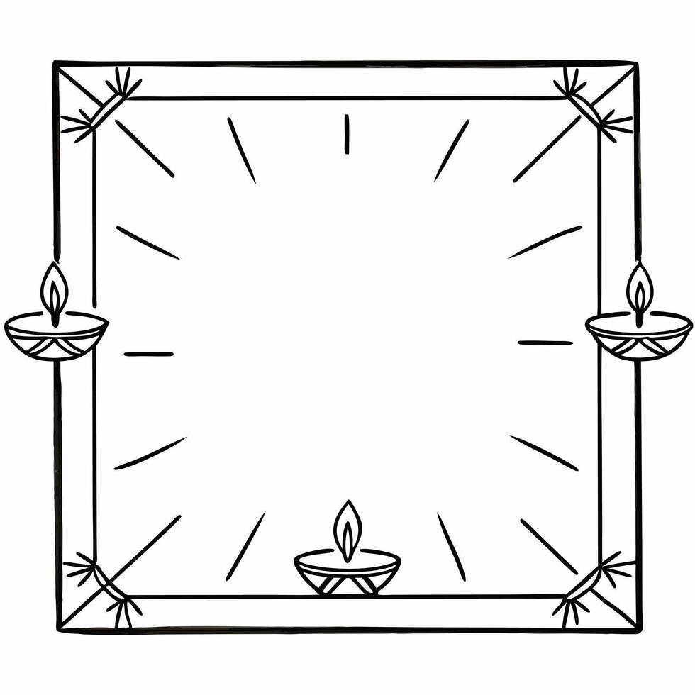 Floating Diwali diyas and rangoli border frame with glowing highlights providing a radiant copy space in the center concept as A glowing border frame featuring floating Diwali diya Squre vector