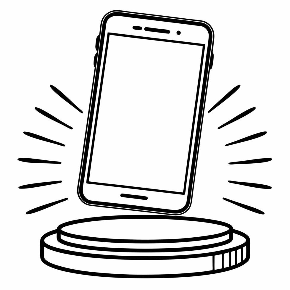 Floating glowing smartphone and sale notification podium with copy space concept as A floating smartphone icon paired with a glowing sale notification creates a dynamic podium with Squre vector
