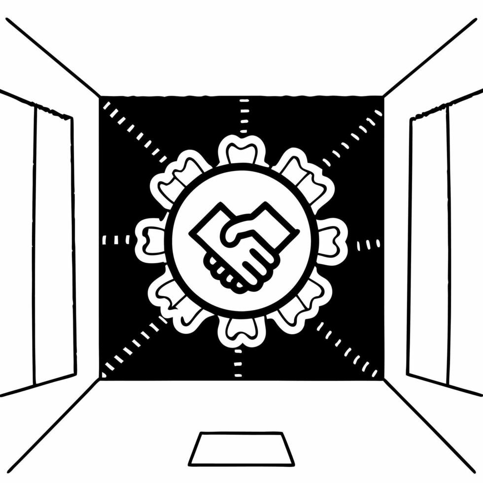 Floating holographic handshake symbol with glowing figures copy space concept as A holographic handshake symbol with glowing human figures encircling it floating in white space Am Squre vector