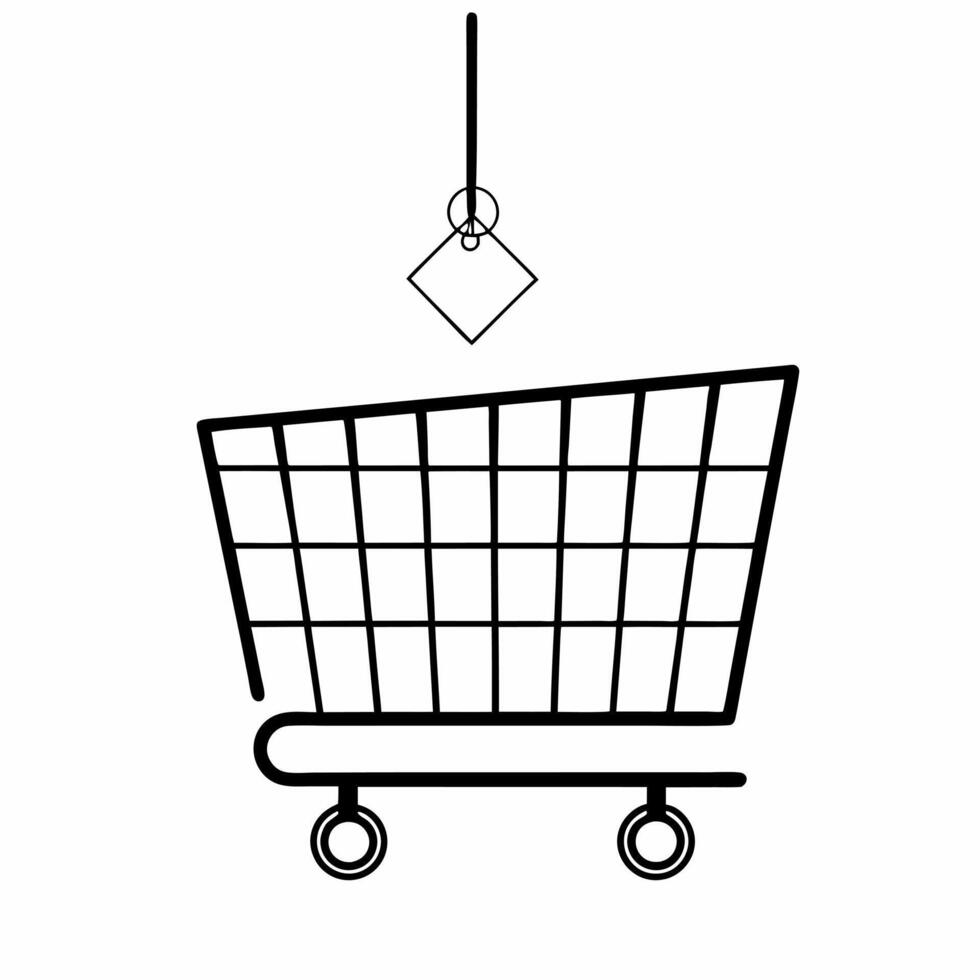 Floating shopping cart with glowing percentage tag for Cyber Monday concept as A sleek shopping cart with a glowing percentage tag floats in mid air isolated on a white background Squre vector