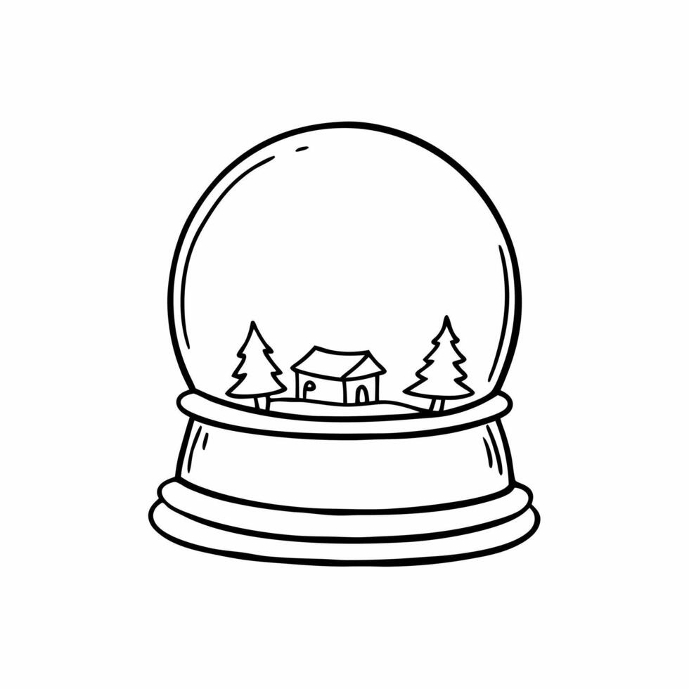 Floating snow globe with miniature winter scene isolated on white concept as A snow globe floats mid air featuring a miniature winter scene with snow covered trees and a small cabi Squre vector