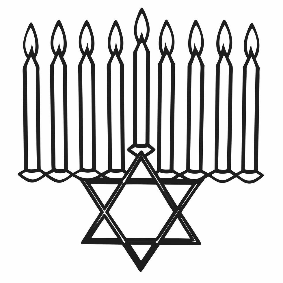 Floating Star of David and menorah candles with glowing effect white background concept as A floating Star of David paired with glowing menorah candles both in mid air and isolated Squre vector