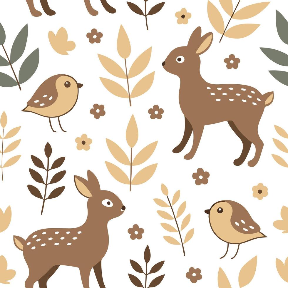 Folk art seamless pattern with animal figures and earthy tones for a natural rustic cultural design concept as Rustic folk art pattern with animal figures and earthy tones perfect Squre vector