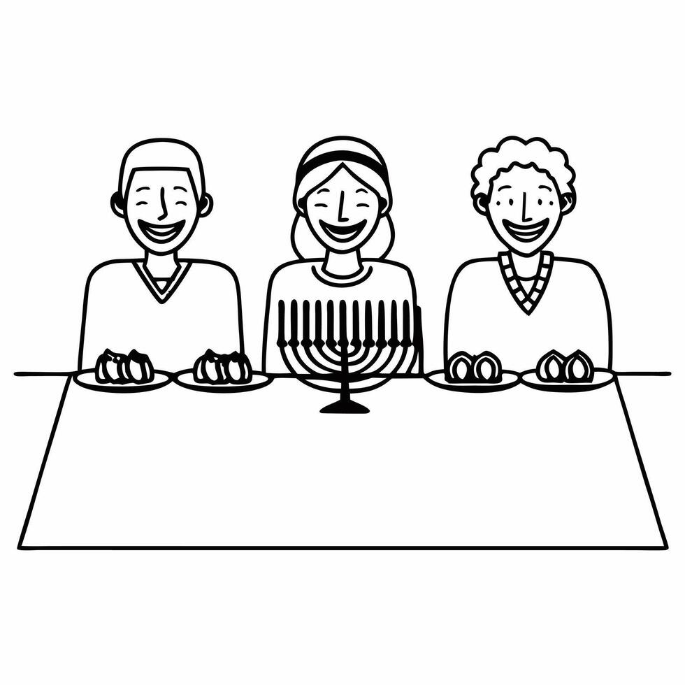 Friends laughing over Hanukkah meal candid dining shot concept as A candid photo of friends laughing and enjoying a Hanukkah meal together capturing the essence of the holiday with Squre vector
