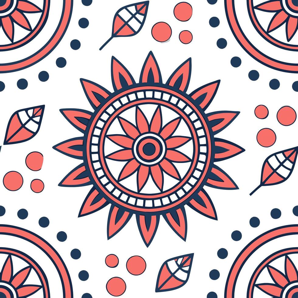 Folk art seamless pattern with tribal symbols and geometric shapes for a dynamic energetic cultural aesthetic concept as Dynamic folk art pattern with tribal symbols and geometric Squre vector