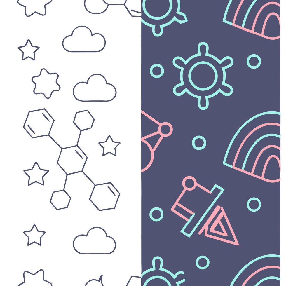 Futuristic seamless pattern featuring symbolic geometric icons and abstract shapes illuminated with neon highlights to create a modern tech atmosphere concept as A vibrant scene of Squre vector