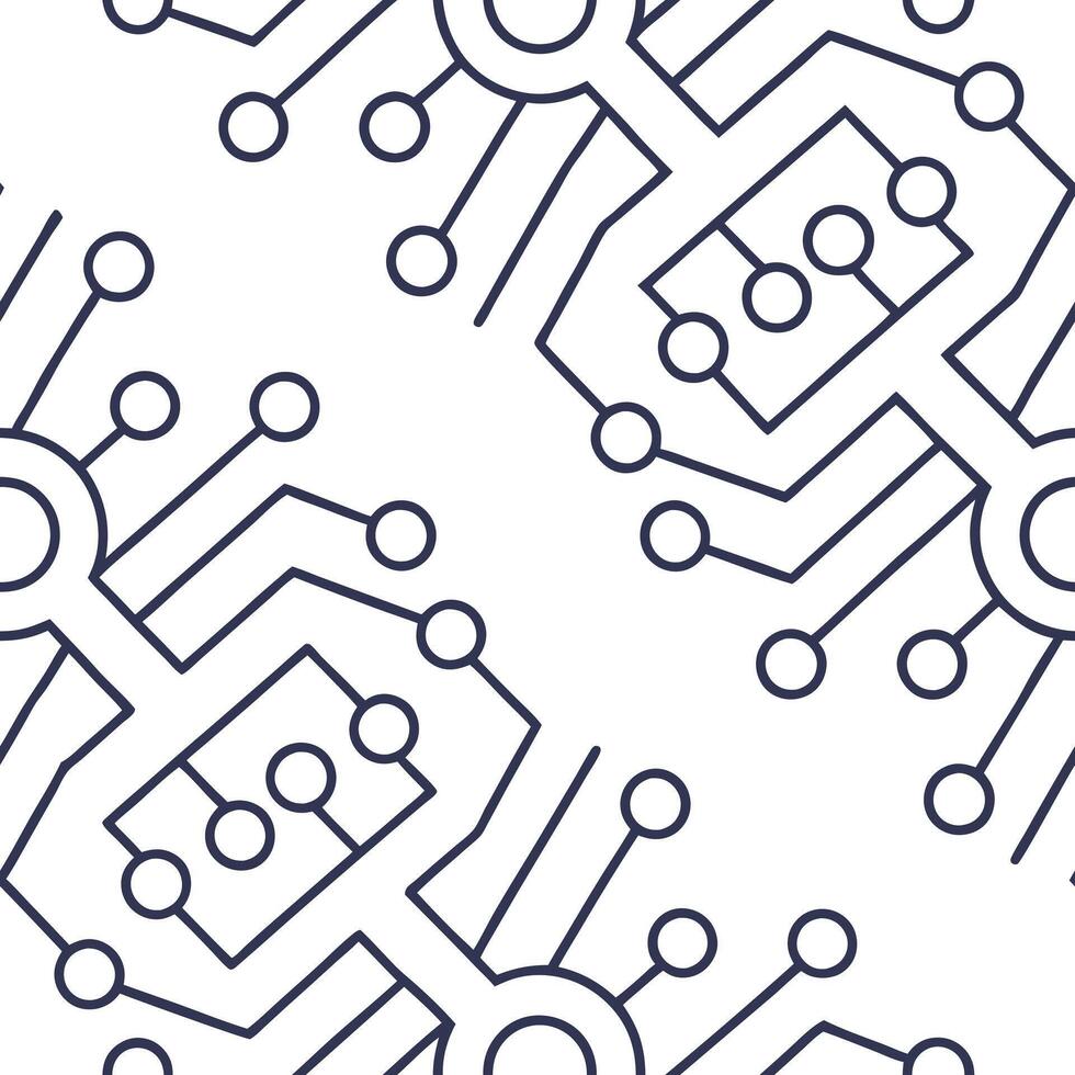 Generate geometric circuit boards with soft neon glows on seamless tile isolating white zones for dynamic contrast concept as Elevate high tech aesthetics with refined lines and co Squre vector
