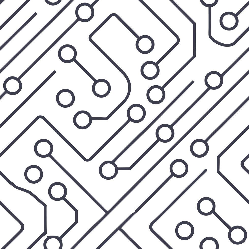 Generate seamless tile patterns incorporating minimalist circuit board designs and abstract electronic traces with isolated white balance for tech UI concept as Fuse minimalist cir Squre Set 2 vector