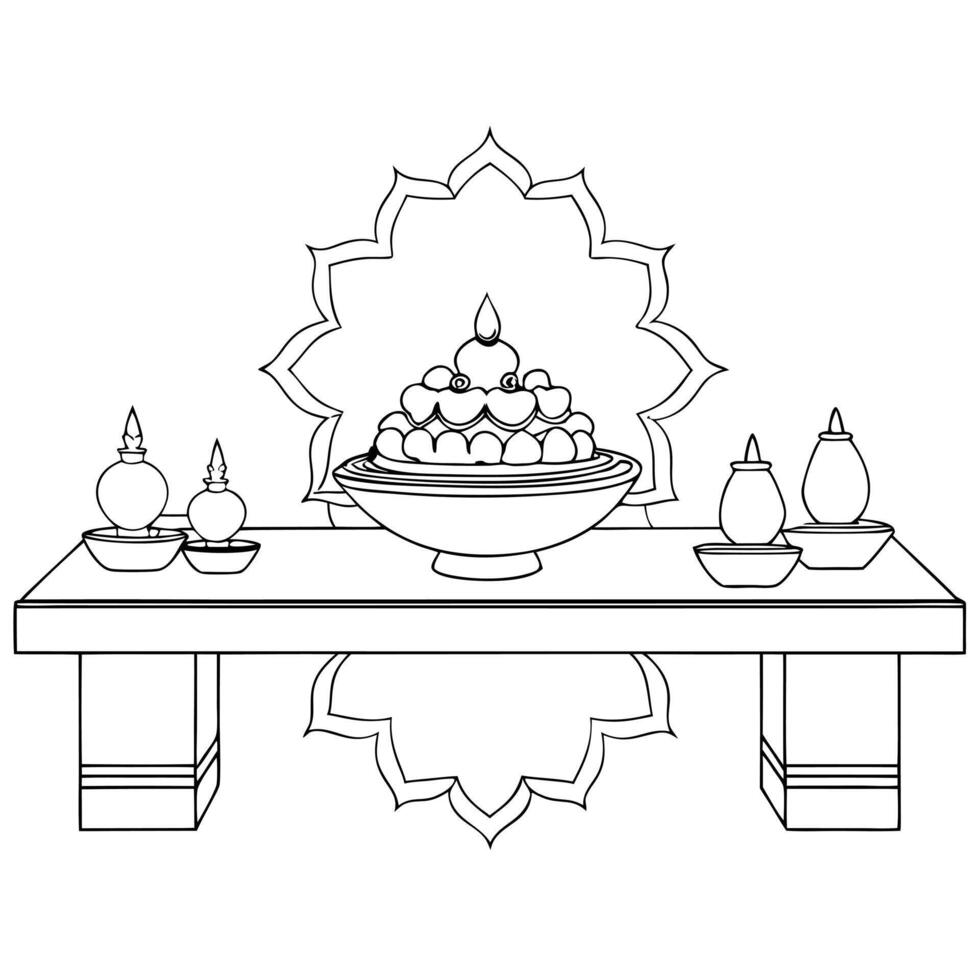 Glossy background of a Labh Pancham feast setup concept as A glossy and inviting background depicting a traditional Labh Pancham feast setup The scene includes a table set with va Squre vector