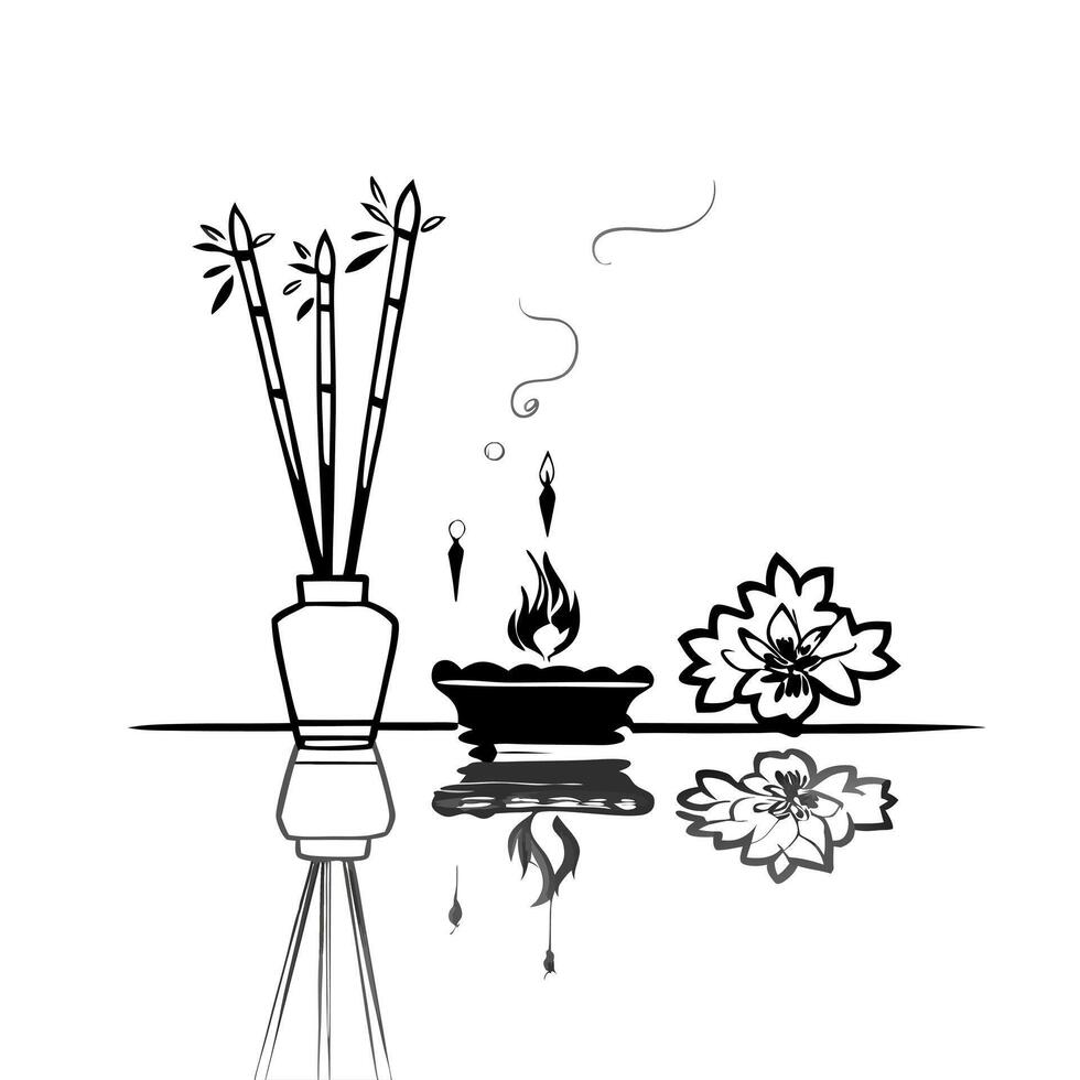 Glossy background of a Labh Pancham puja setup with incense concept as A glossy and tranquil background showcasing a puja setup for Labh Pancham featuring incense sticks flowers an Squre vector