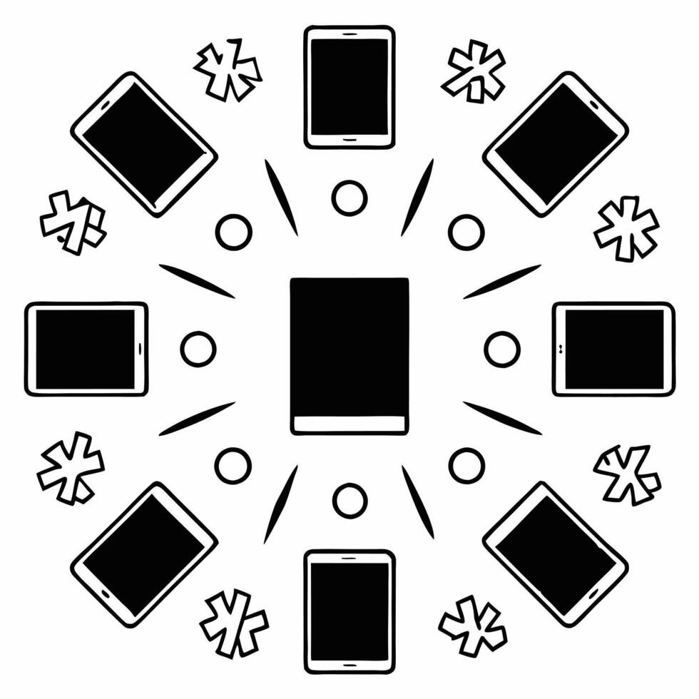 Glossy background of floating tech devices with glowing percentages for Cyber Monday concept as A glossy background with floating tech devices surrounded by glowing percentage icon Squre vector