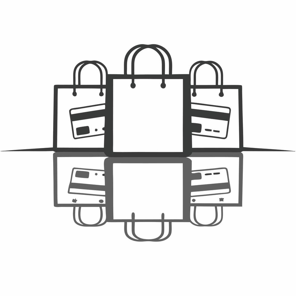 Glossy Background with Shopping Bags and Payment Icons concept as A glossy background showcasing shopping bags with payment icons on a reflective surface The design emphasizes ret Squre vector