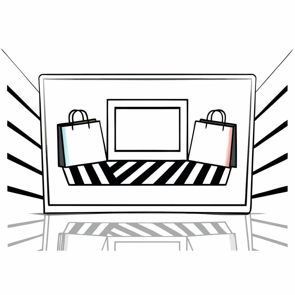 Glossy Background with Promotional Cards and Shopping Items concept as A glossy background showcasing promotional cards with shopping items on a reflective surface The design is v Squre vector