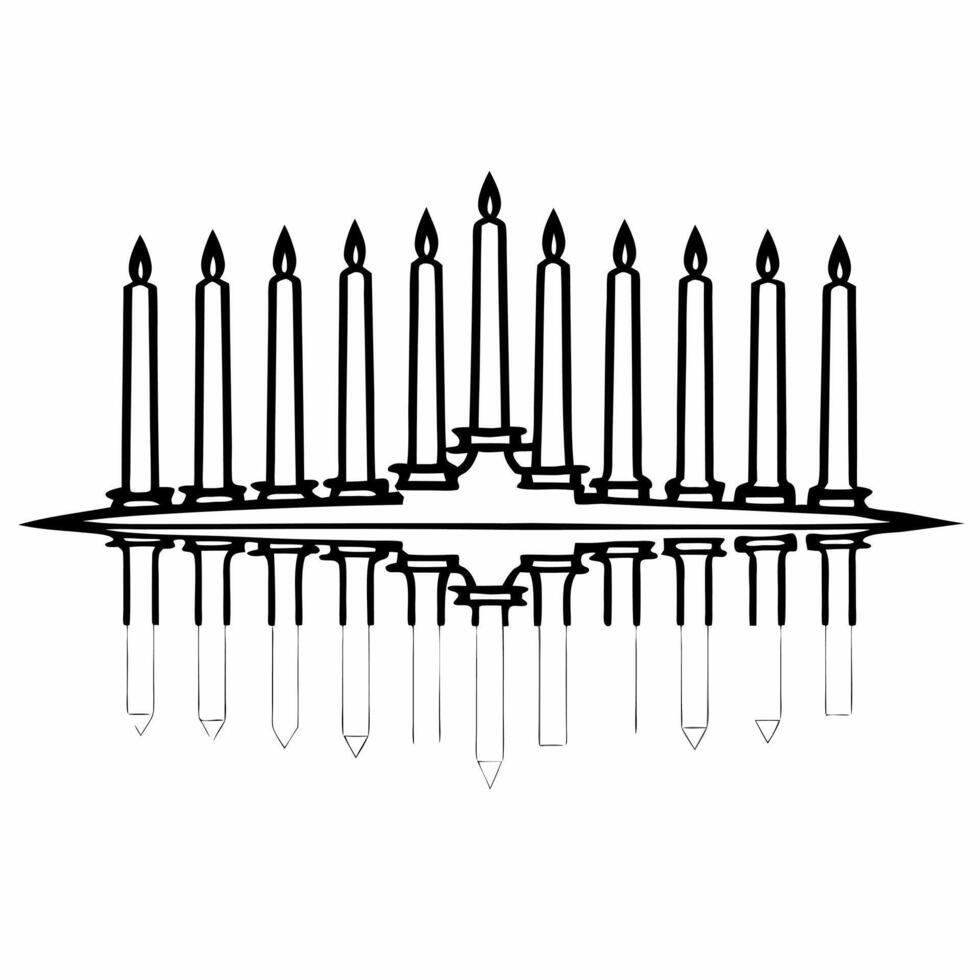 Glossy Hanukkah candles on a mirrored surface dark background copy space concept as Glossy Hanukkah candles are placed on a mirrored surface with reflections extending onto the dar Squre vector