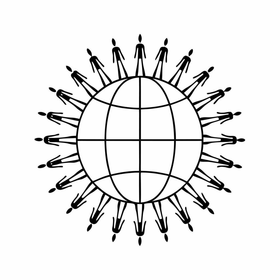 Glossy holographic figures holding hands around a glowing globe copy space concept as Holographic human figures holding hands around a glowing globe floating in white space The de Squre vector