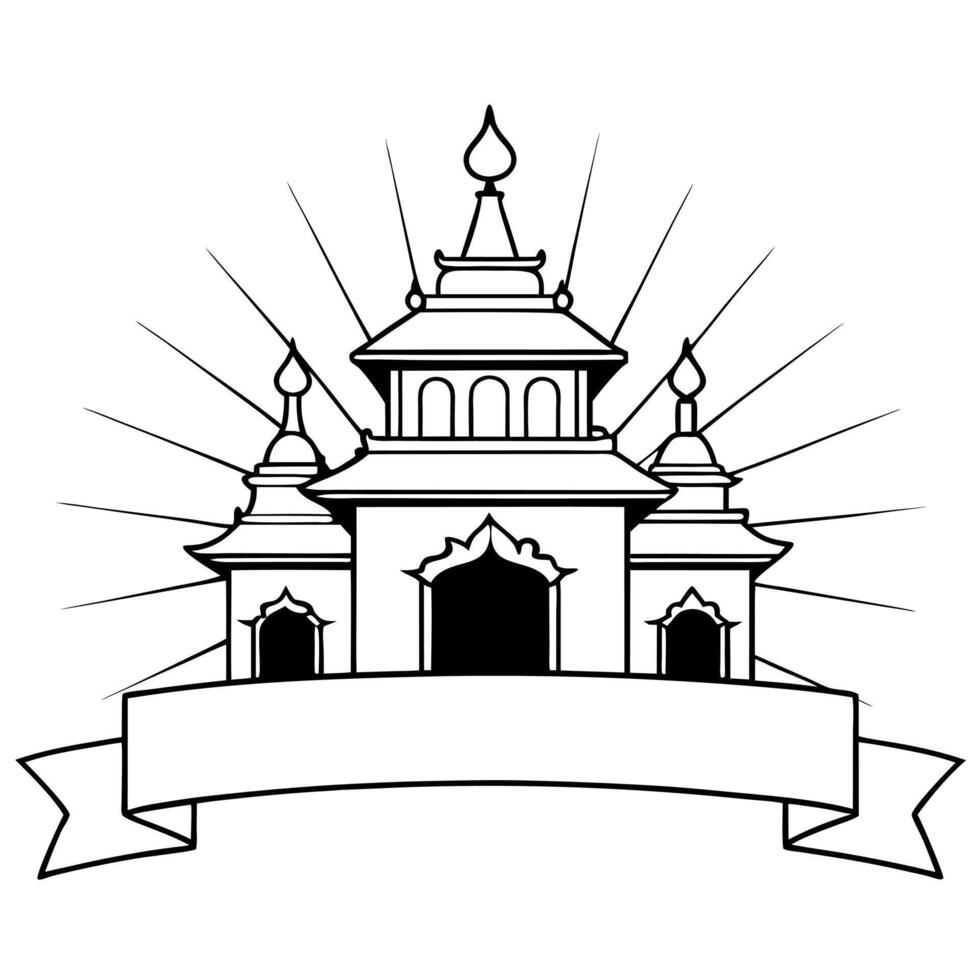 Glowing abstract art of a digital temple with Labh Pancham symbols concept as An abstract digital art banner featuring a glowing digital temple adorned with Labh Pancham symbols T Squre vector