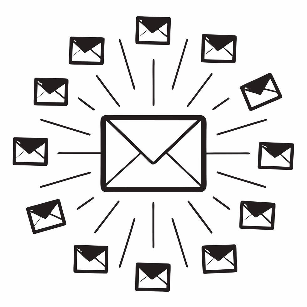 Glowing abstract email icon with floating sale notification concept as A glowing abstract email icon surrounded by floating sale notifications symbolizing Cyber Monday online promo Squre vector