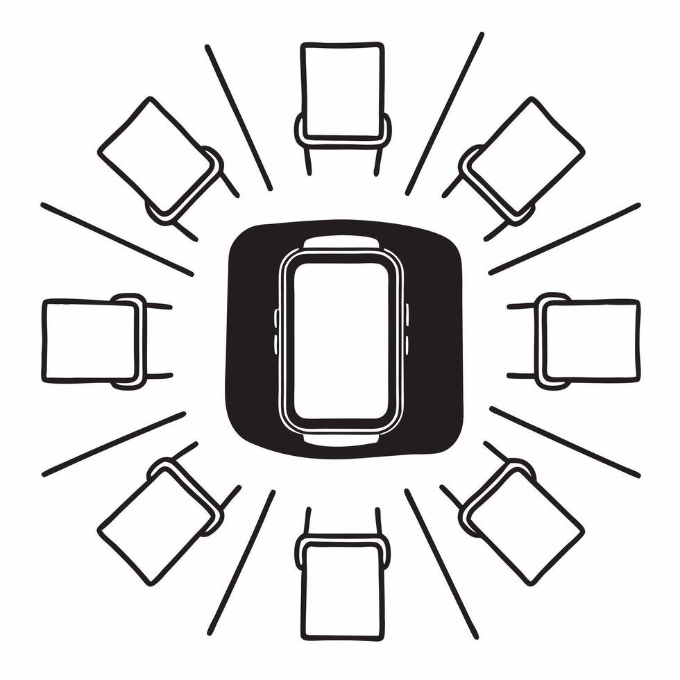 Glowing abstract smartwatch with floating sale notification concept as A glowing abstract smartwatch surrounded by floating sale notifications symbolizing Cyber Monday tech deals Squre vector