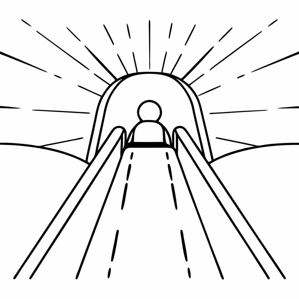 Glowing figure sledding down a radiant digital hill with neon lights concept as A glowing figure sleds down a radiant digital hill illuminated by neon lights and abstract futuristi Squre vector