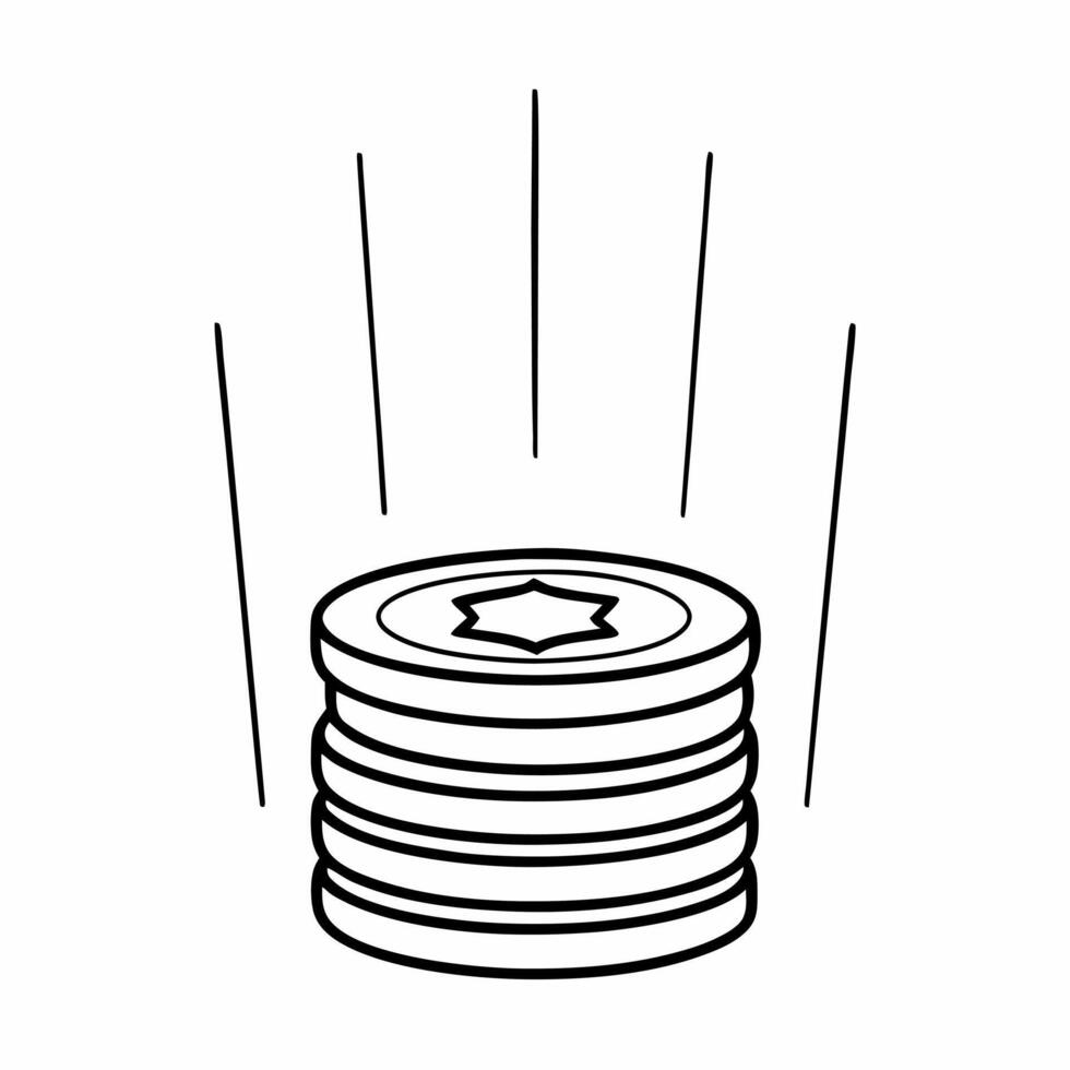 Hanukkah gelt coins floating in mid air with light reflection white background concept as A stack of Hanukkah gelt coins floating in mid air with light reflecting off the coins iso Squre vector