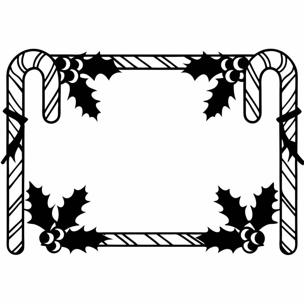 Holly leaves and candy cane border with copy space concept as A festive border with holly leaves on one side and a candy cane on the other creating a cheerful frame for winter prom Squre vector
