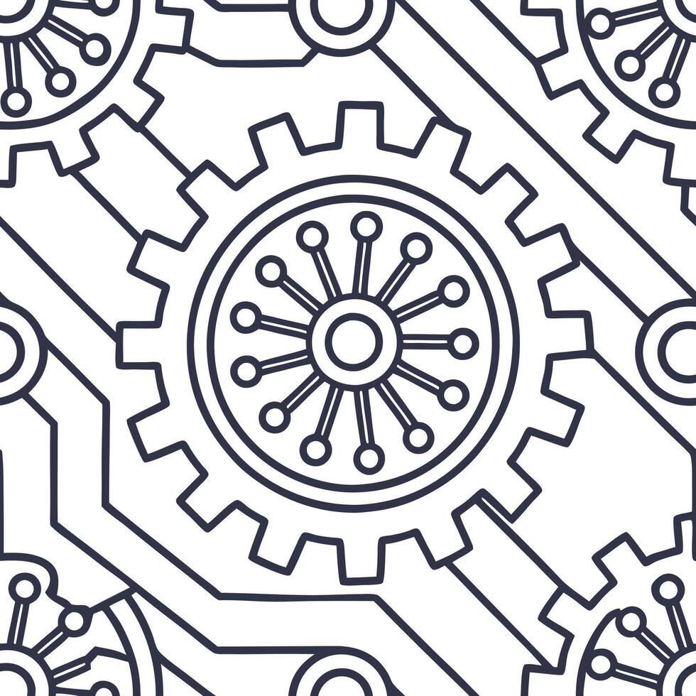 Hightech techno circuits tile pattern with detailed schematic elements and digital line art creating a seamless design isolated white balance concept as Detailed schematic elements Squre vector