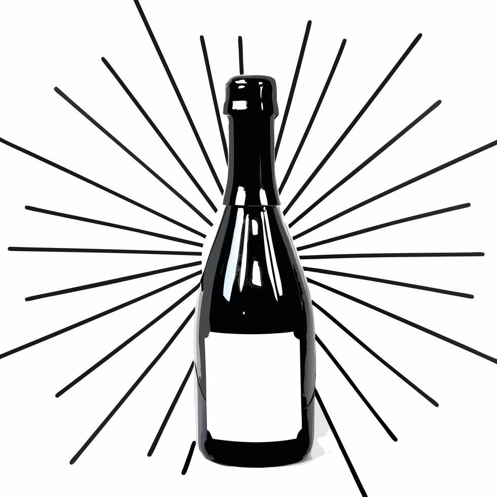 Holographic Champagne Bottle concept as Close up of a holographic champagne bottle with a glowing label set against a plain white background with copy space Camera emphasizes the Squre vector