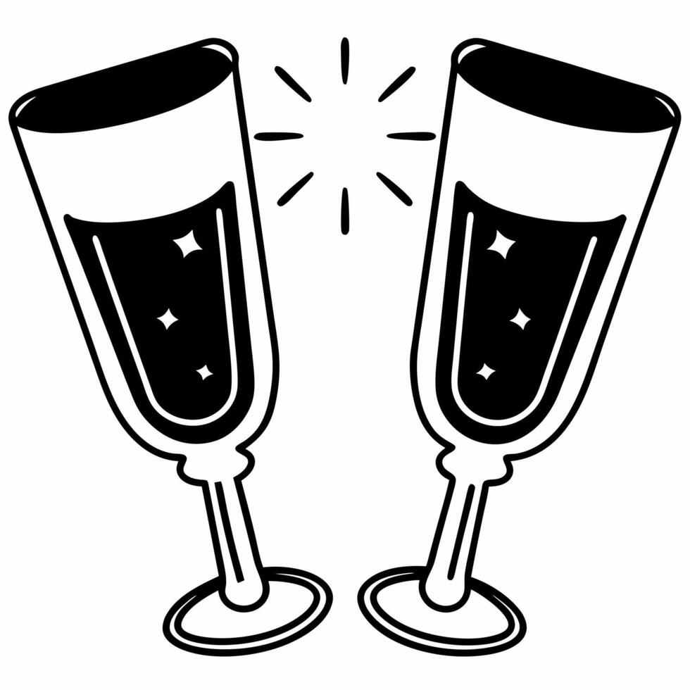 Holographic Champagne Flutes concept as Wide shot of two holographic champagne flutes filled with a glowing effervescent liquid set against a plain white background with copy space Squre vector