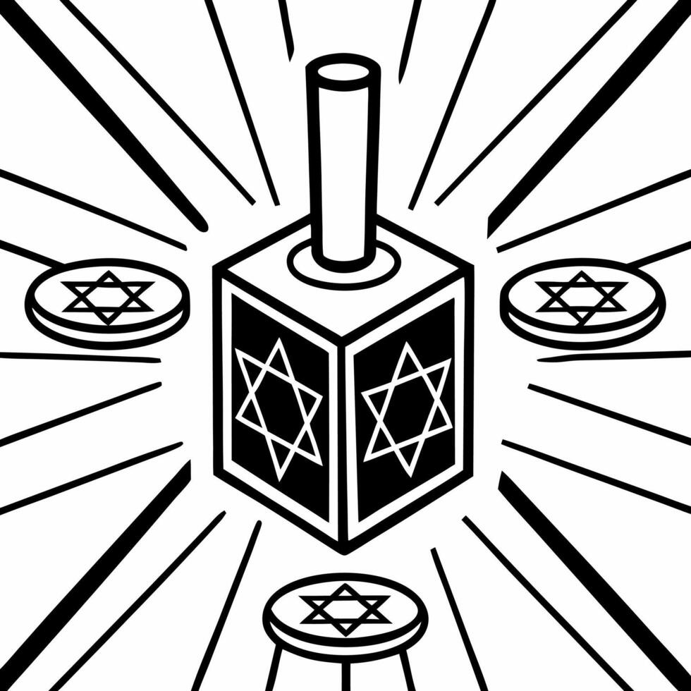 Holographic dreidel and Hanukkah coins with copy space on glowing background concept as A glowing holographic dreidel and Hanukkah coins floating on a glossy background with clear Squre vector