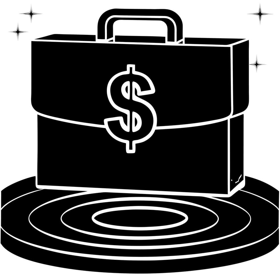 Holographic floating dollar sign and briefcase on a glossy white background with ample copy space concept as A professional image showcasing a glowing holographic dollar sign and a Squre Set 2 vector