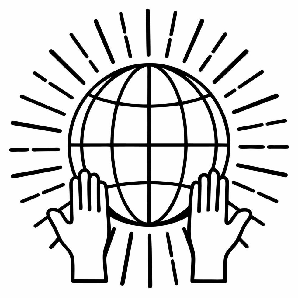 Holographic globe with raised hands glowing background white copy space concept as A holographic globe with raised hands surrounding it floating in mid air with a glowing backgroun Squre vector