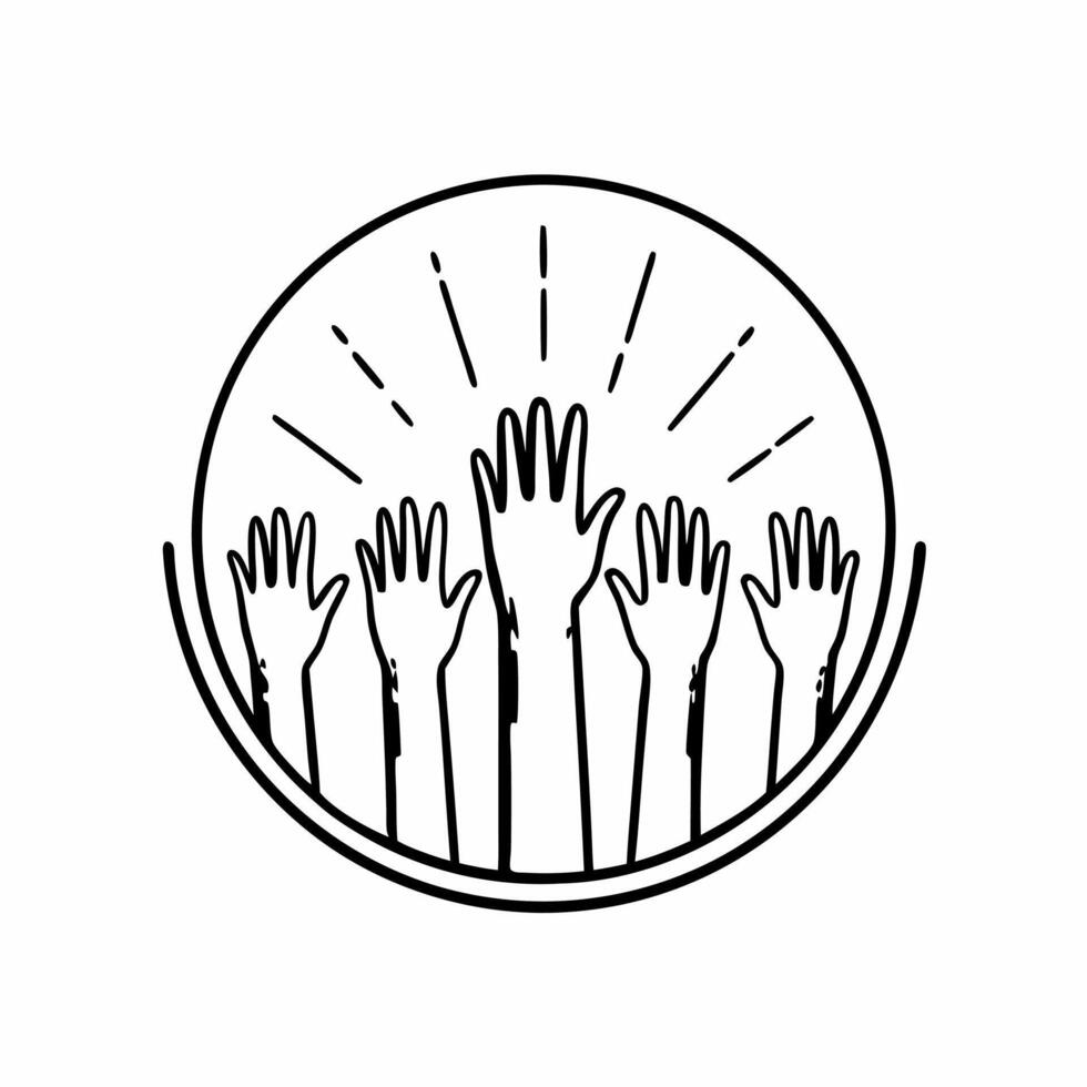 Holographic human rights badge with floating hands copy space below concept as A holographic human rights badge with floating hands reaching up representing the fight for equality Squre vector