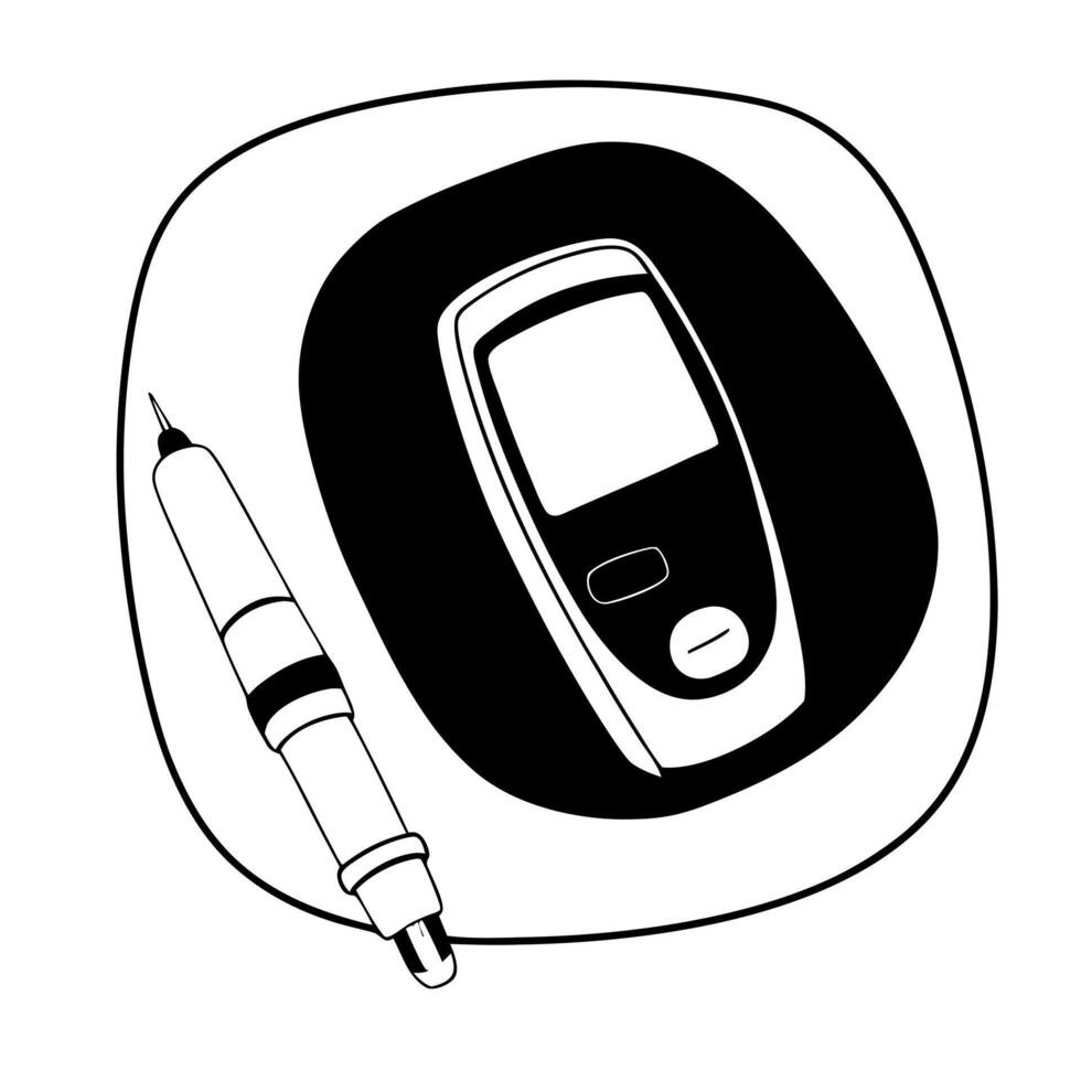 Holographic insulin pen and glucose test strips on white background concept as A glossy photo featuring a holographic insulin pen and glucose test strips both isolated on a white b Squre Set 2 vector