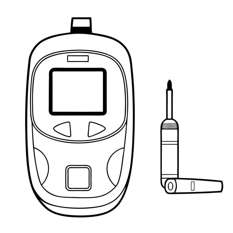 Holographic lancet device and glucose test strips on white background concept as A sleek and modern image featuring a holographic lancet device and glucose test strips both isolate Squre Set 2 vector