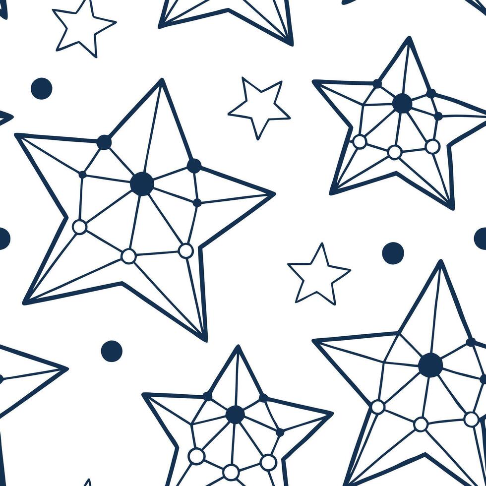 Illustrate futuristic star lines and geometric nodes in seamless tile repeats with minimal white usage suitable for tech savvy or space themed brand campaigns concept as Incorporat Squre vector