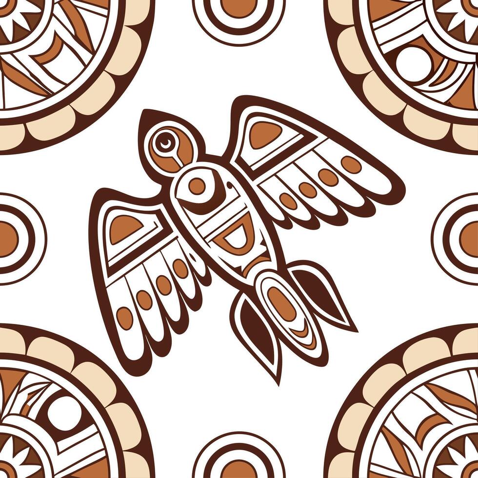 Incorporate Aboriginal Canadian art elements into a seamless tile design focusing on totemic symbols and earthy color palettes Clean vector