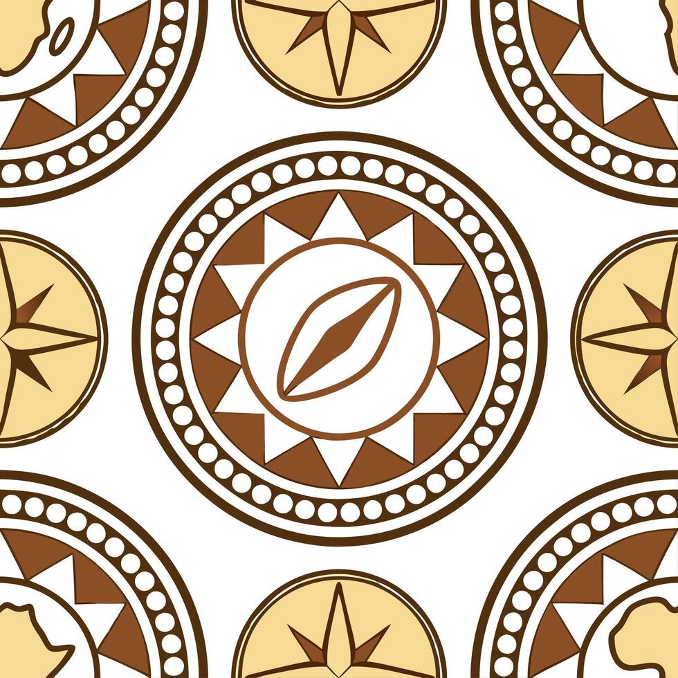 Incorporate local African village symbols into seamless tile patterns focusing on storytelling motifs and earthy color schemes Clean vector