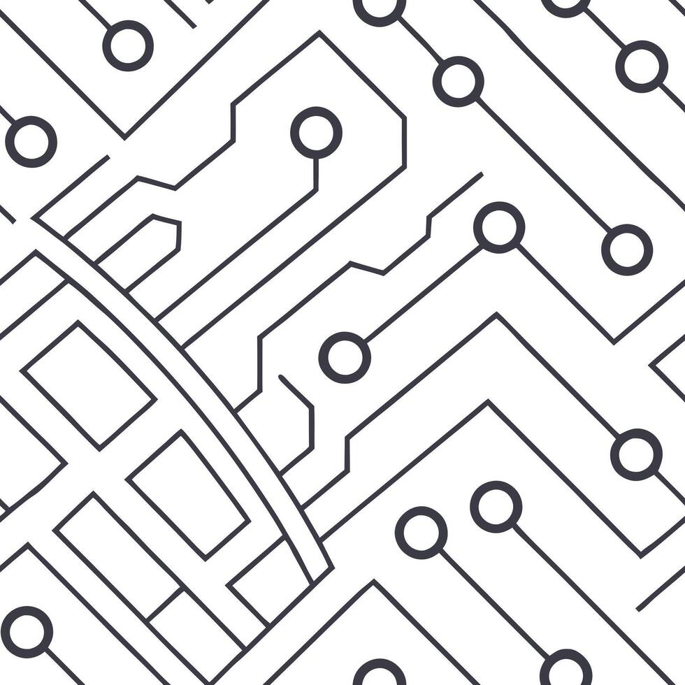 Innovative techno circuits tile pattern merging linear electronic pathways and geometric circuit arrays isolated white balance contemporary digital art concept as Linear electronic Squre vector