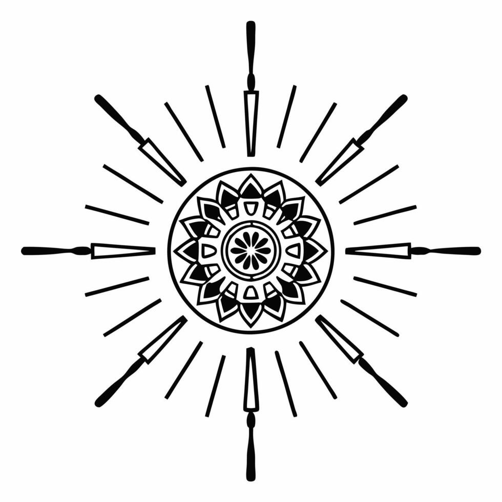 Isolated Abstract Sparklers and Mandala concept as A design featuring abstract sparklers intertwined with a traditional mandala both elements isolated on a white background Squre vector
