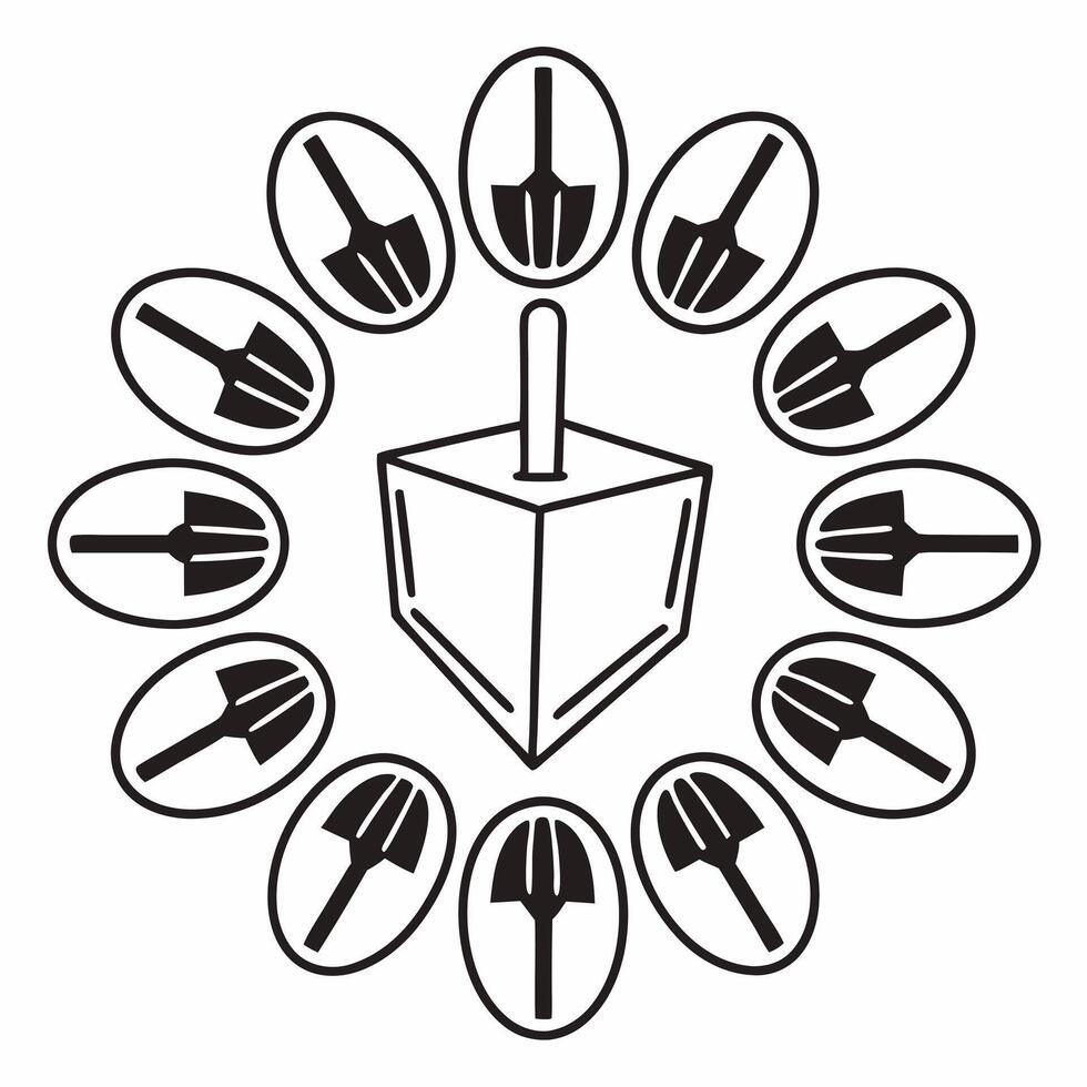 Isolated dreidel and gelt combination on white background concept as A dreidel and a set of gelt coins isolated together on a white background This combination is perfect for info Squre vector