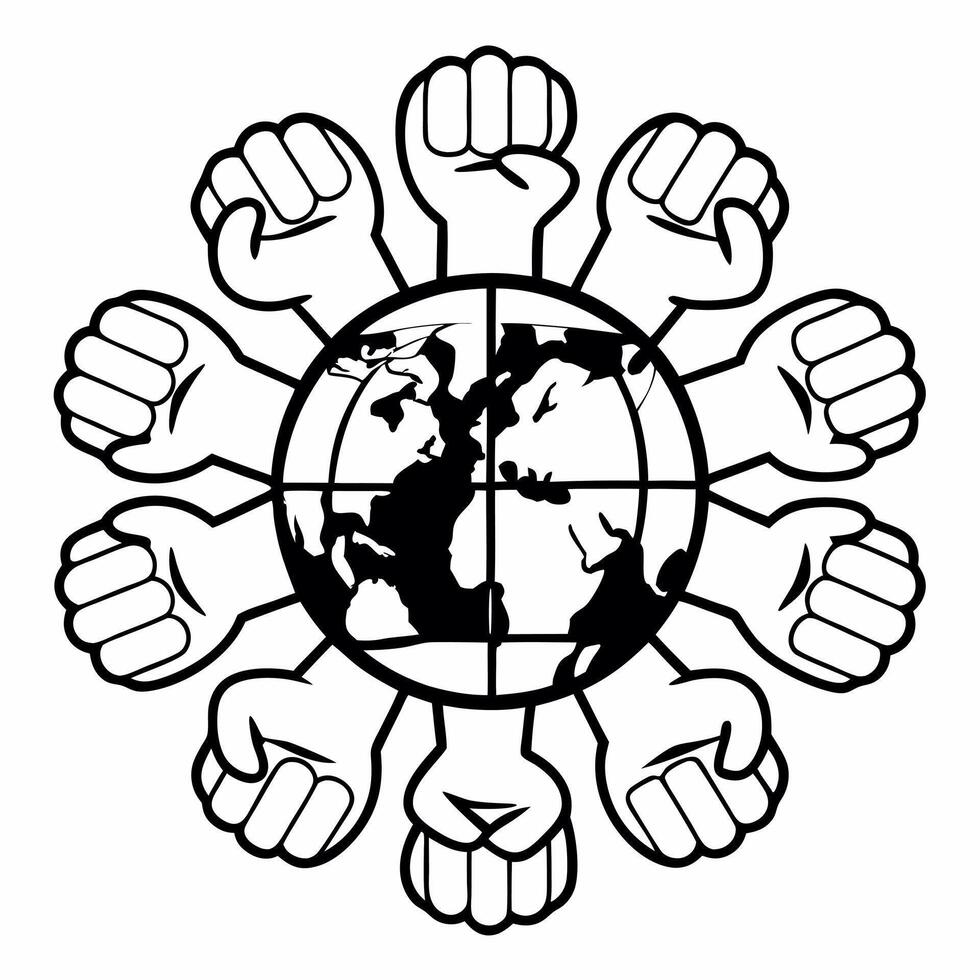Isolated globe with raised fists symbolizing global activism for Human Rights Day concept as A of a globe with raised fists surrounding it isolated on a white background Th Squre vector