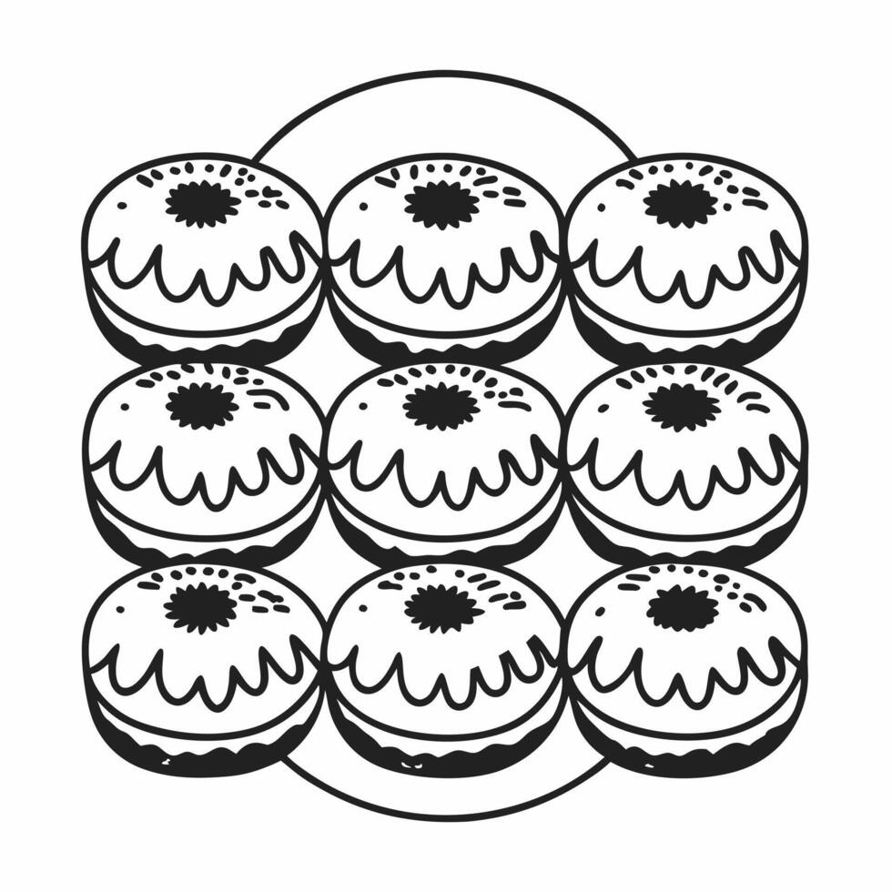 Isolated Hanukkah donuts on white background concept as Hanukkah donuts isolated on a white background representing traditional holiday food Ideal for infographics on Hanukkah cus Squre vector