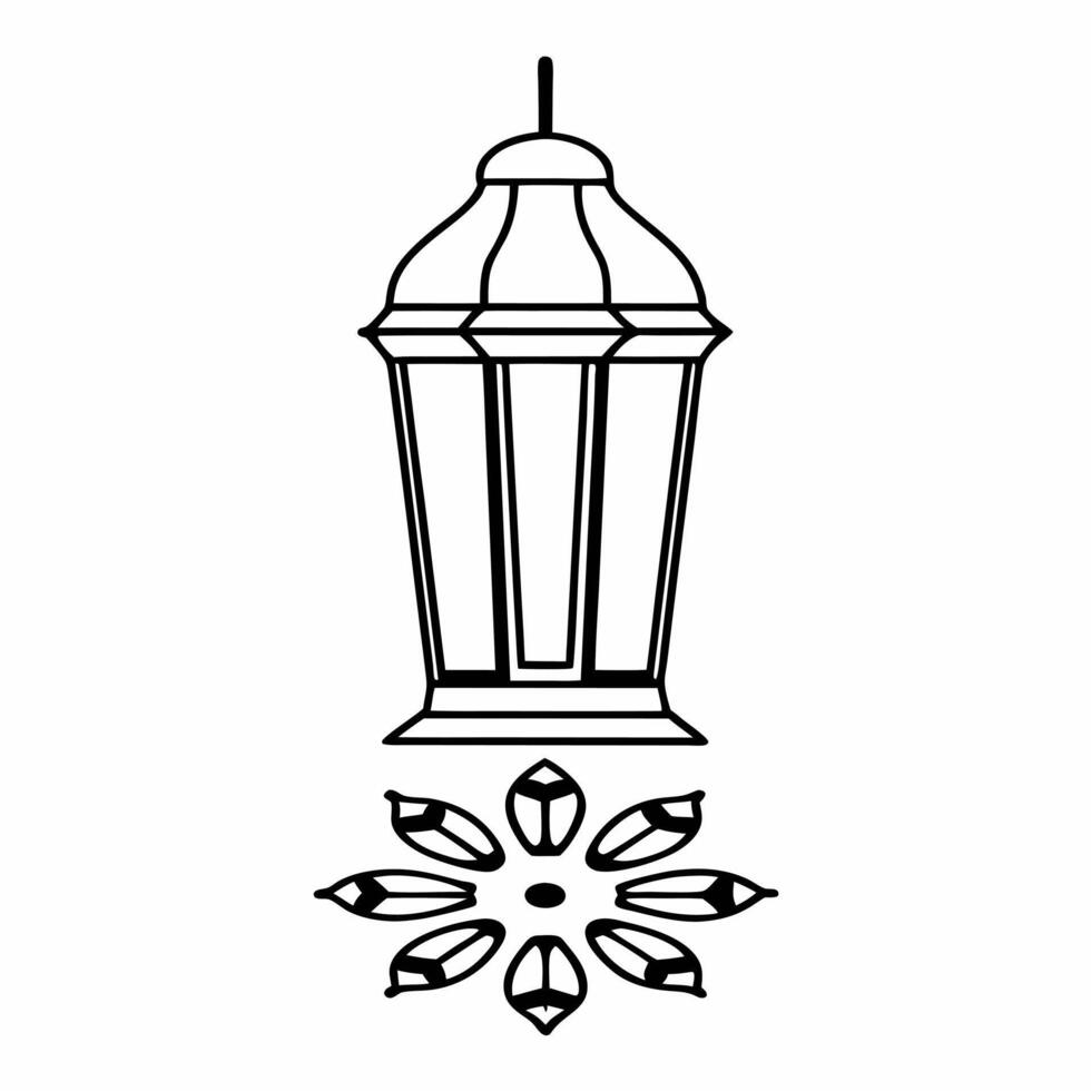 Isolated Lantern and Rangoli concept as A illustration featuring a traditional lantern paired with a simple Rangoli design both elements isolated on a white backgroun Squre vector
