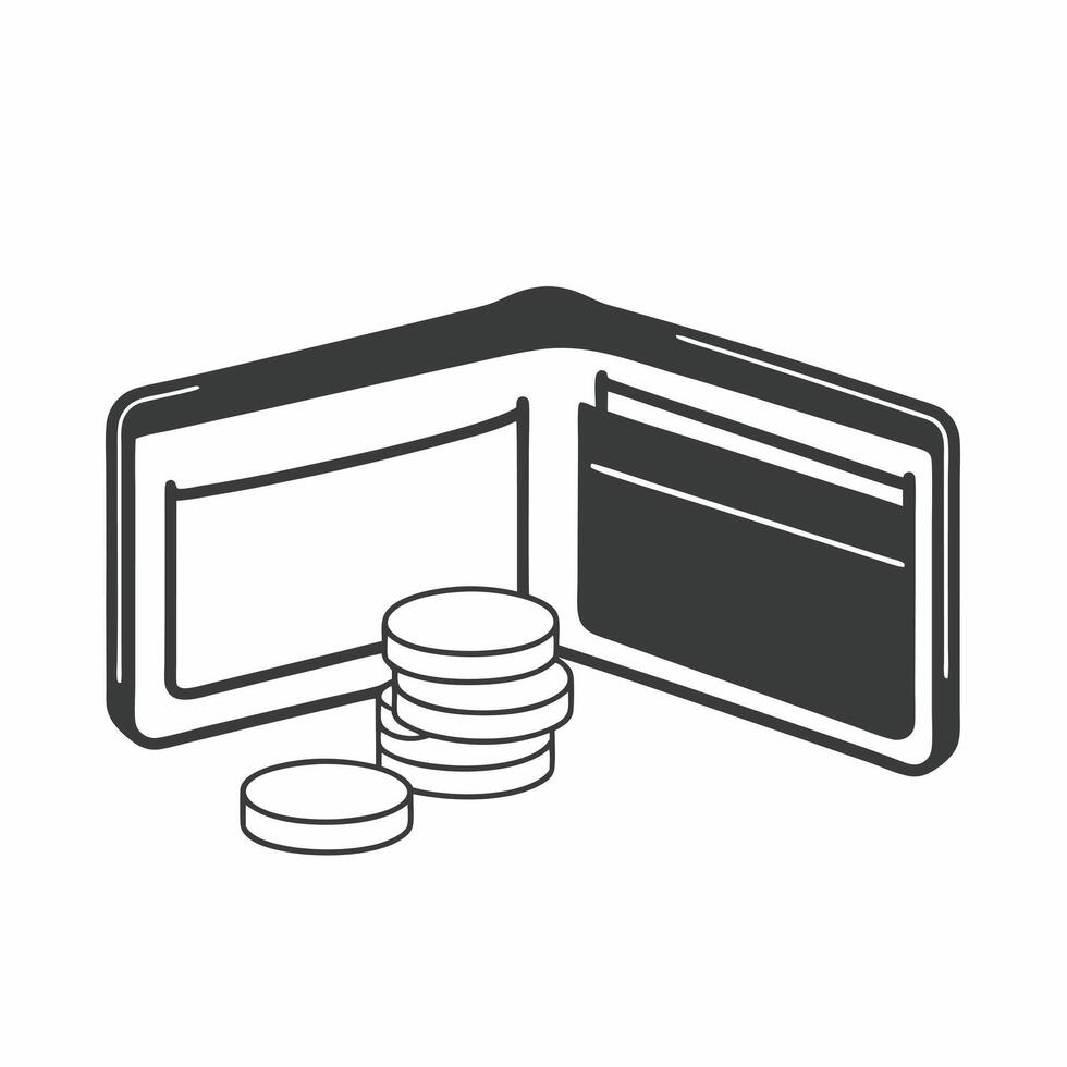 Isolated Wallet and Coin Stack concept as A sleek illustration of an open wallet with a stack of coins beside it isolated on a white background The image represents spendin Squre vector